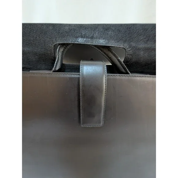 Mark Cross Vintage Black Polished Leather Accordion Briefcase Shoulder Strap - Picture 9 of 16